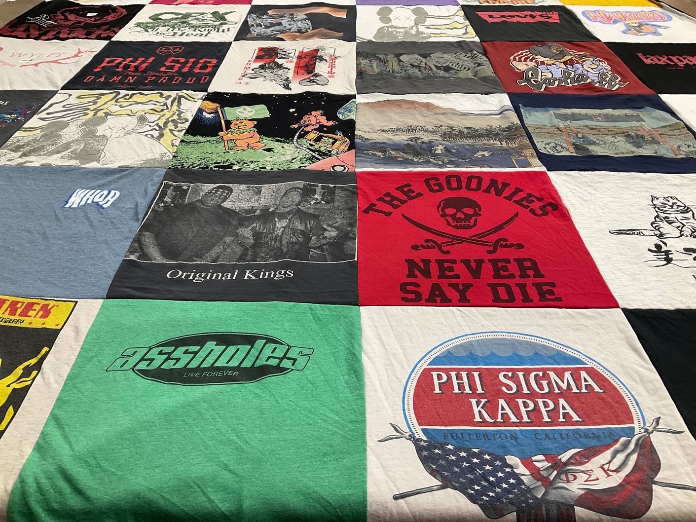 T-shirt quilt with movies, comedy themes by Jacqueline from CA