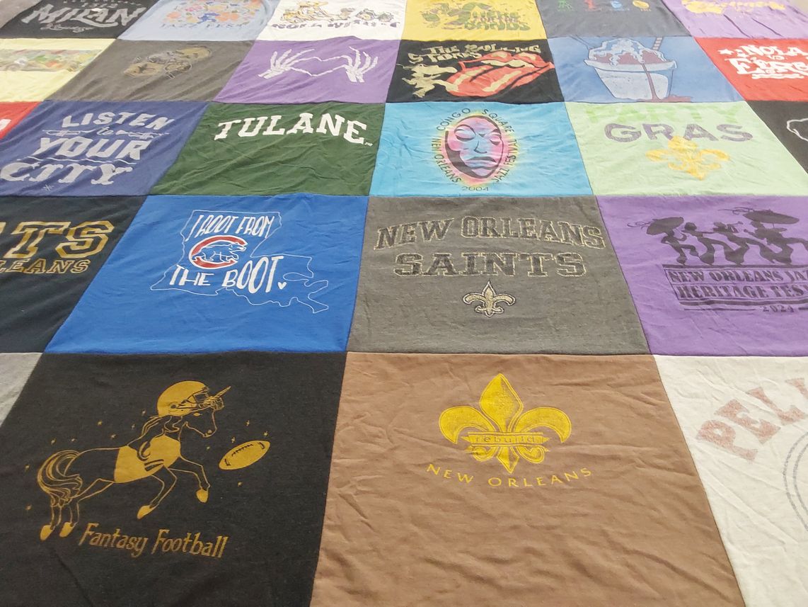 T-shirt quilt featuring new orleans saints, new orleans pelicans by BEAU from LA