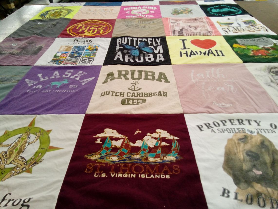 T-shirt quilt with travel, tropical destinations themes by Brenda from GA