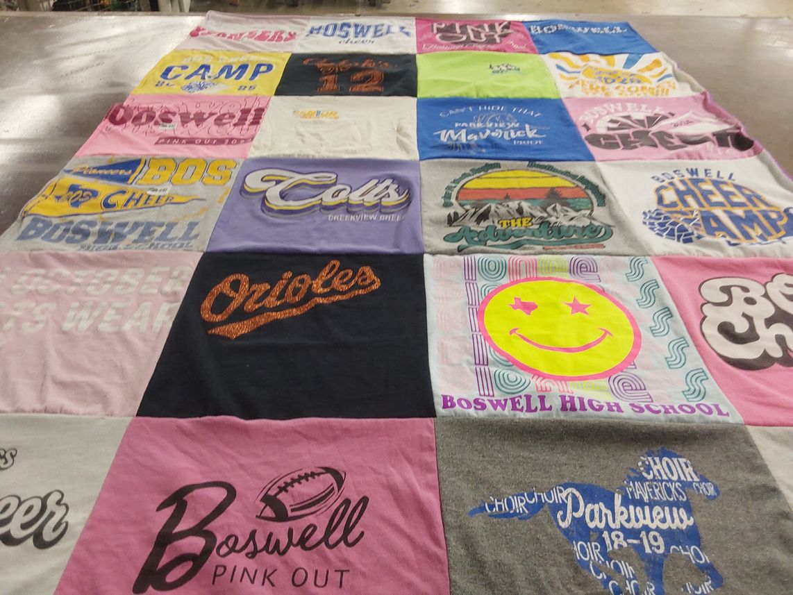 T-shirt quilt featuring cheerleading colts, parkview mavericks by Christy from TX