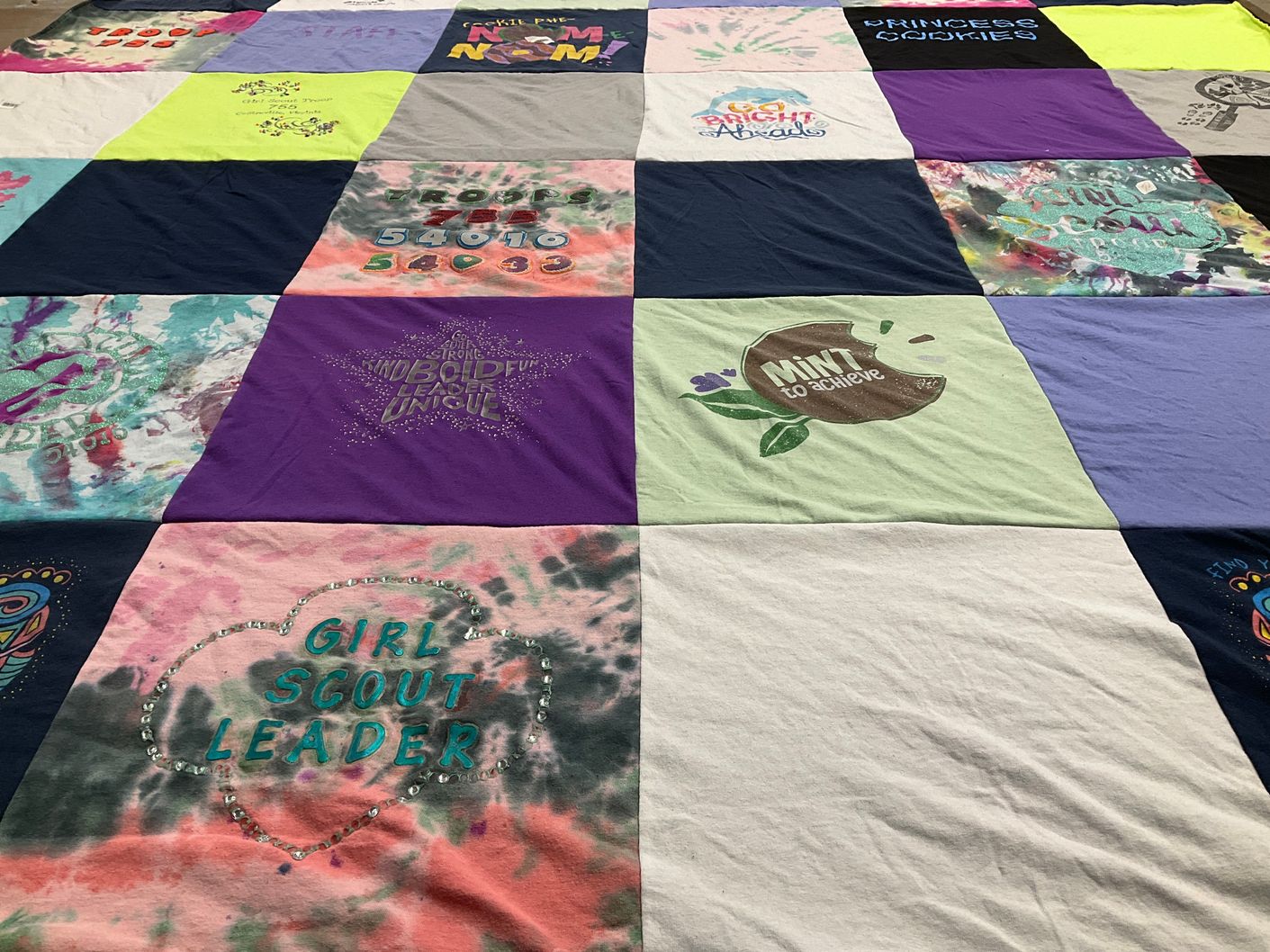 T-shirt quilt with girl scouts themes by Sara from VA