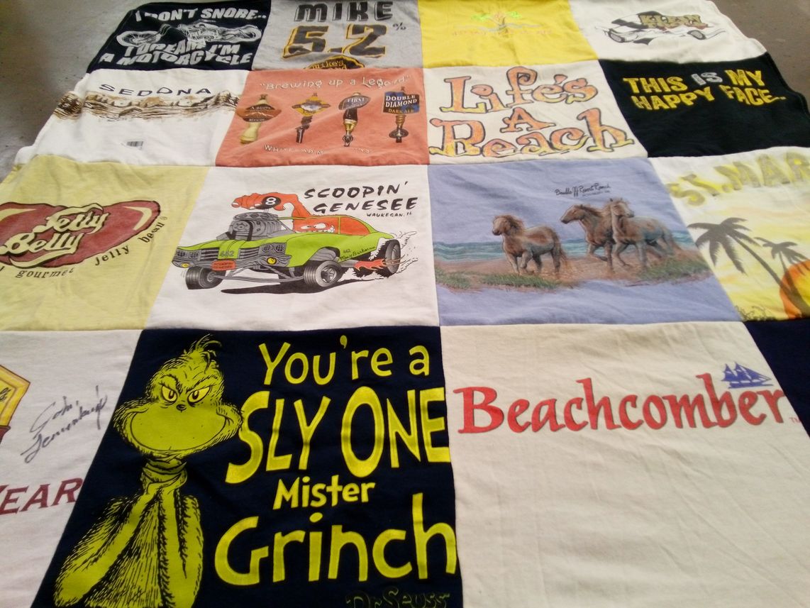 T-shirt quilt with motorcycles, beach themes by Allison from IL