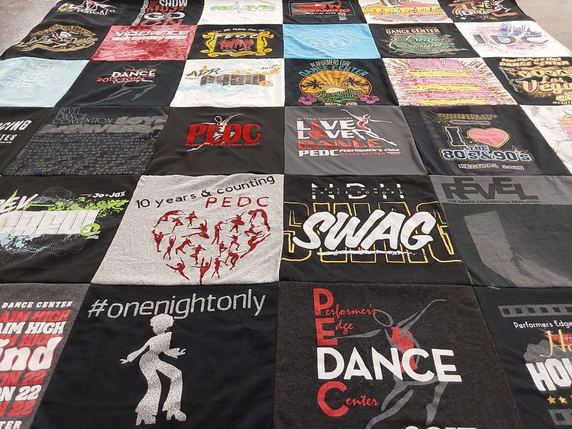 T-shirt quilt with dance themes by Dana from FL