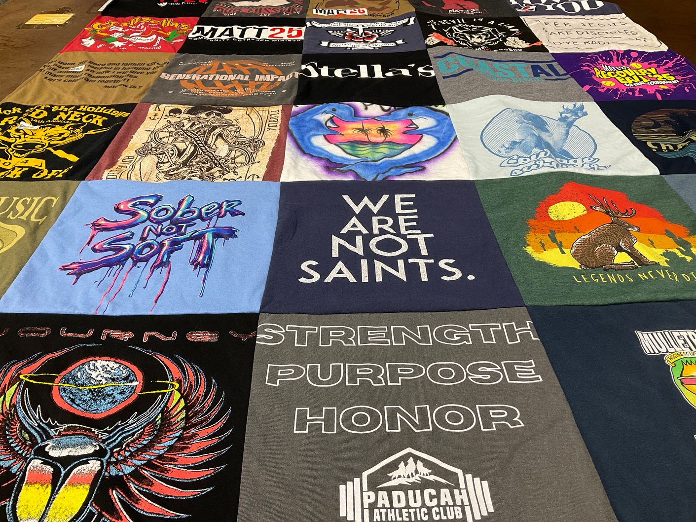 T-shirt quilt with music, recovery themes by Christina from CO