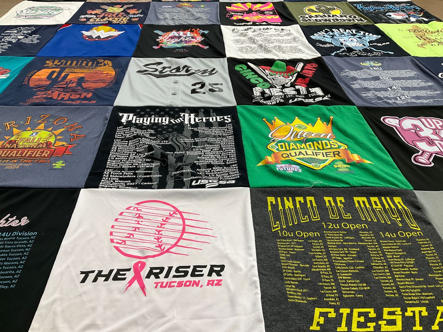 T-shirt quilt with softball, tournaments themes by Haley from AZ