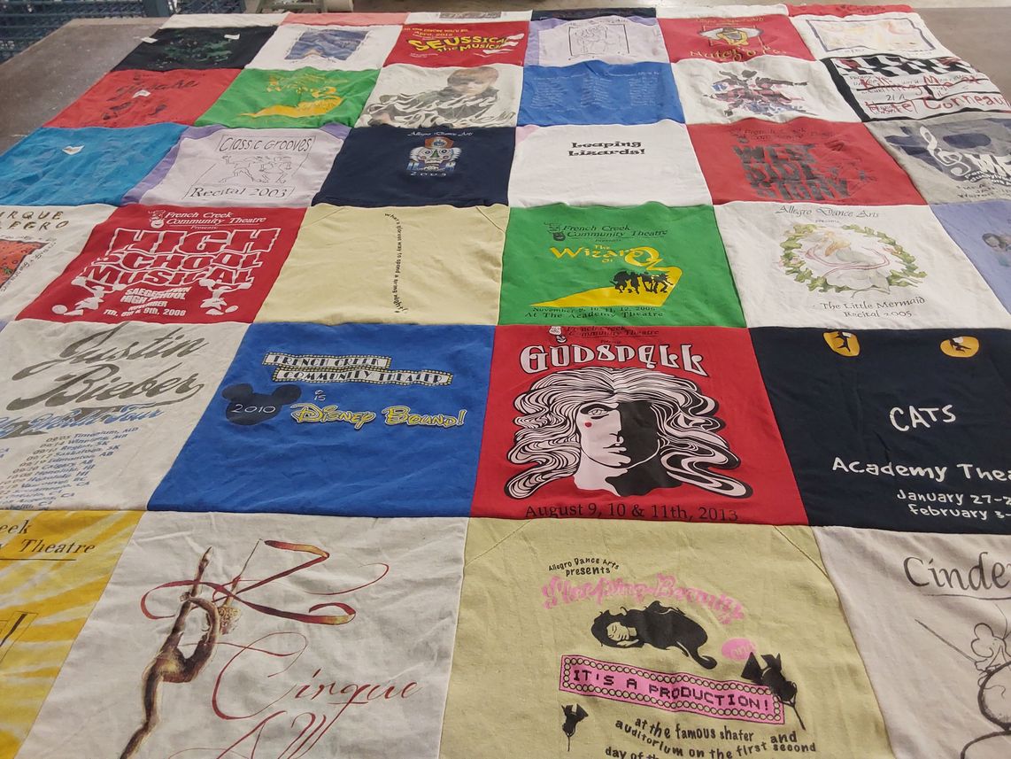 T-shirt quilt with theatre, musicals themes by Jennifer from PA