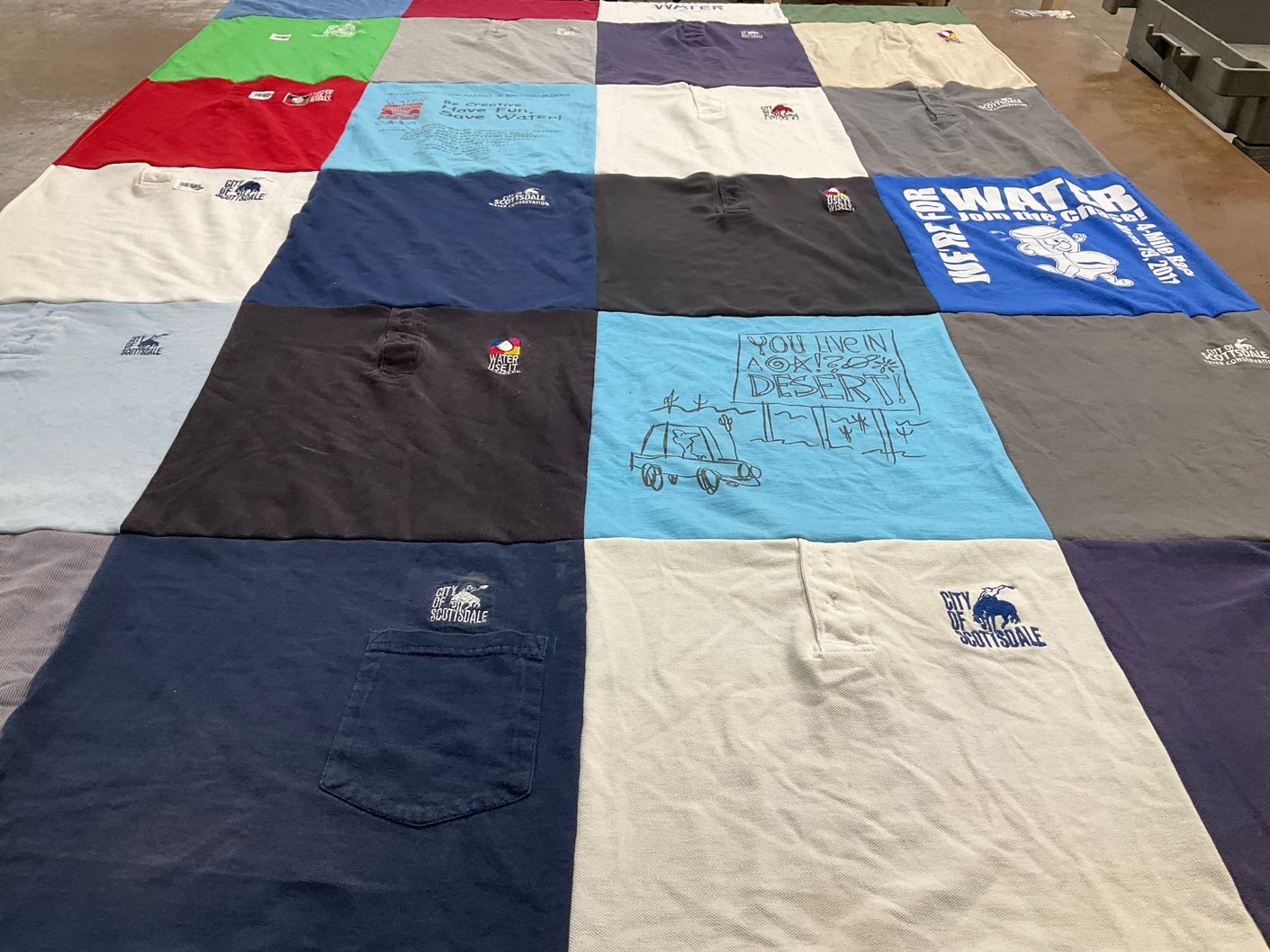 T-shirt quilt with environment, conservation themes by Sue from AZ