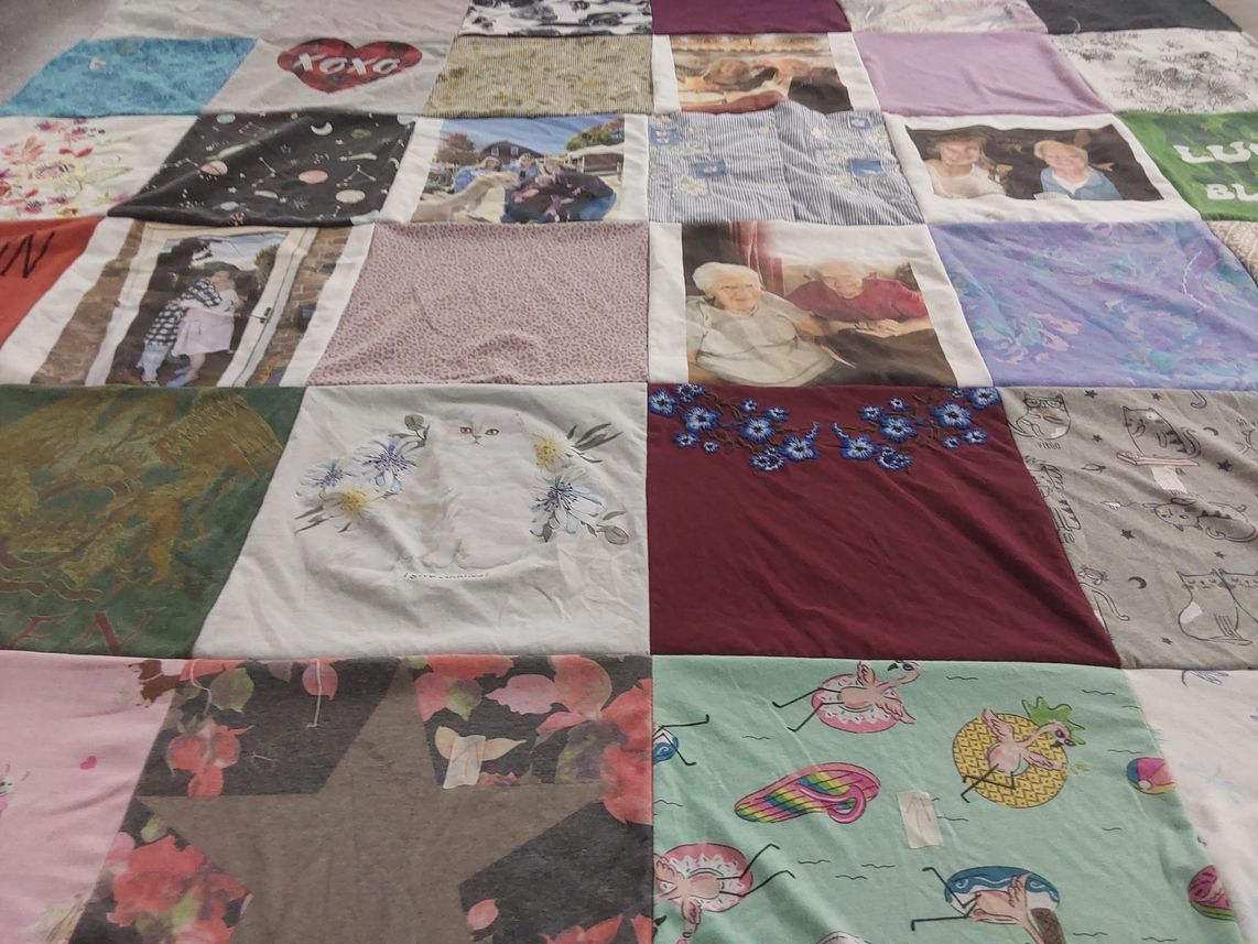 T-shirt quilt with photography, family themes by Gia from NJ