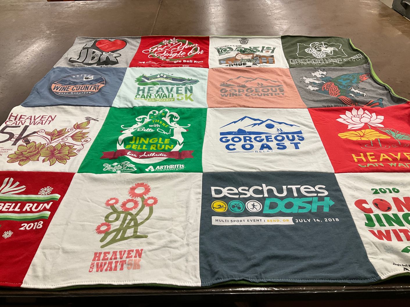 T-shirt quilt with running, events themes by Sharon from OR