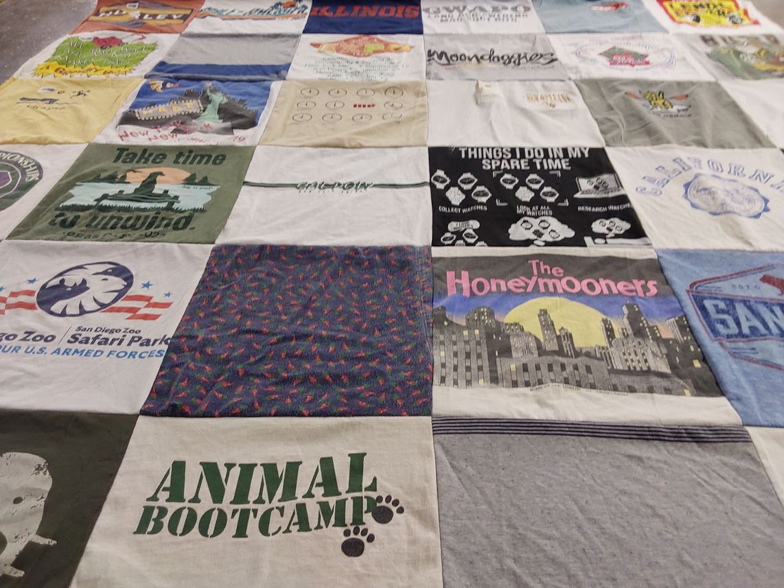 T-shirt quilt with wildlife, travel themes by Josephine from CA