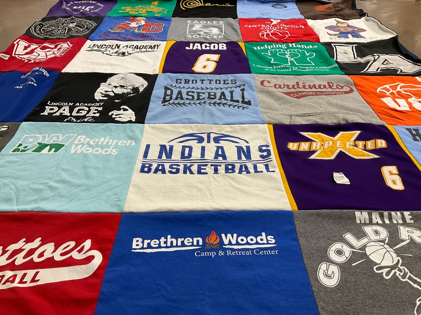 T-shirt quilt featuring grottoes baseball, indian basketball by Brenda from ME