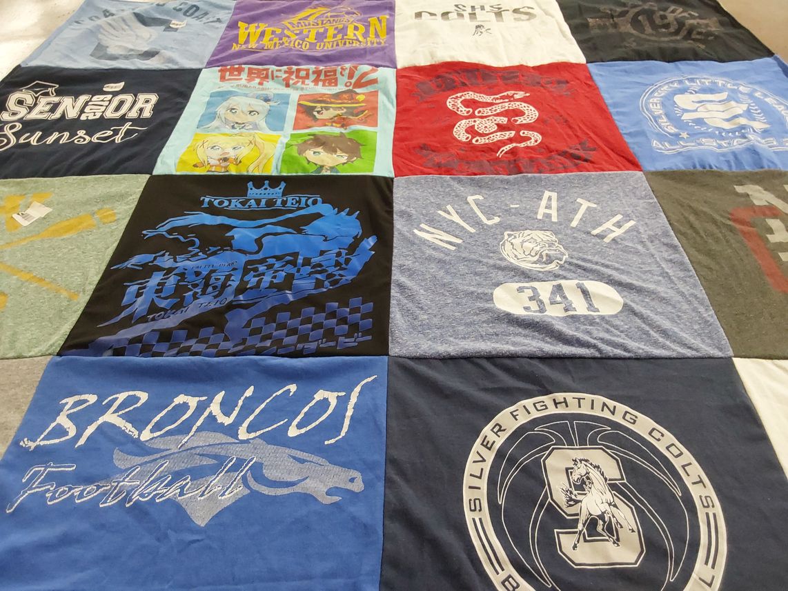 T-shirt quilt featuring broncos football, silver fighting colts by Christina from NM
