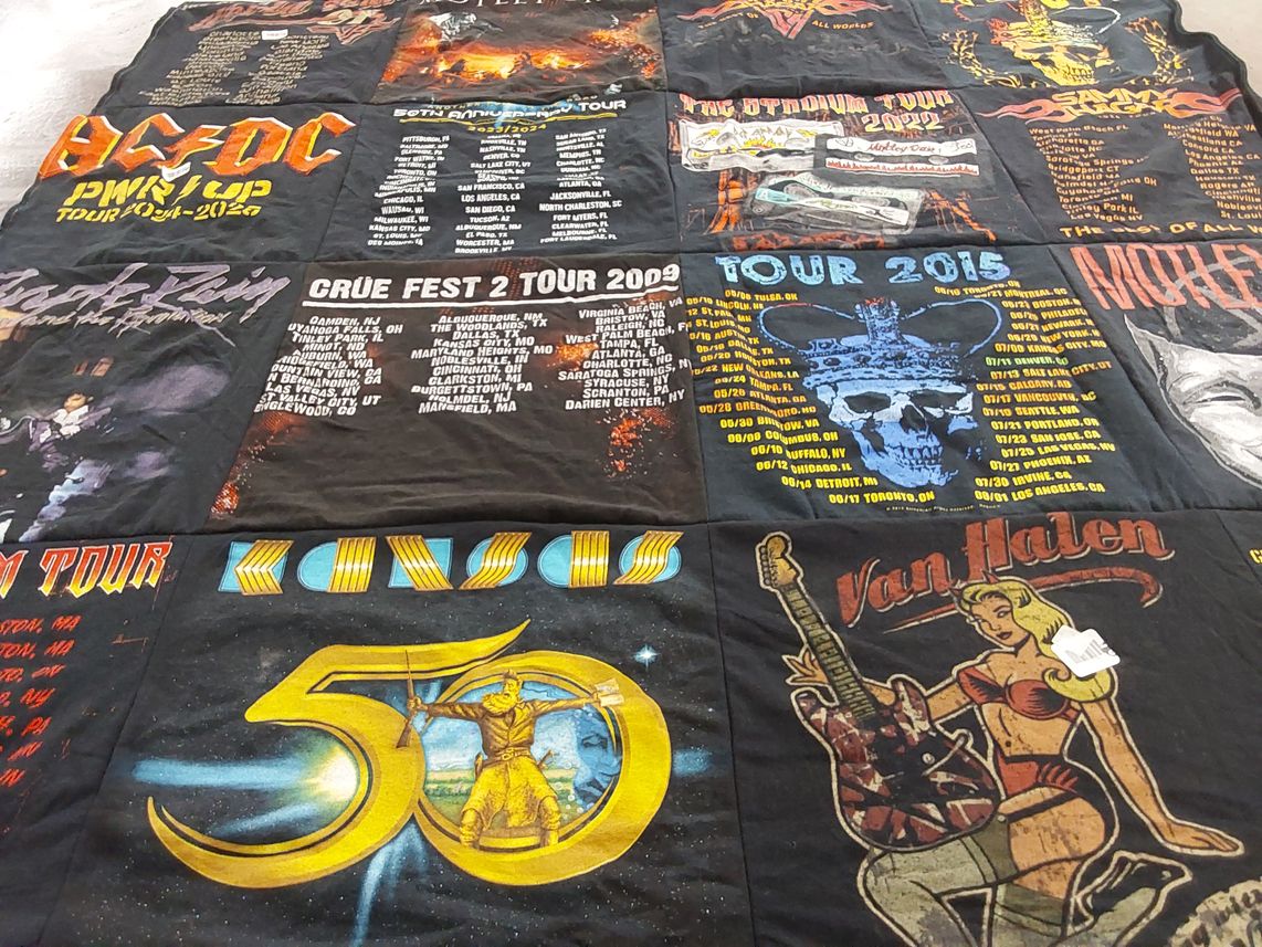 T-shirt quilt with music, rock themes by Shannon from MO