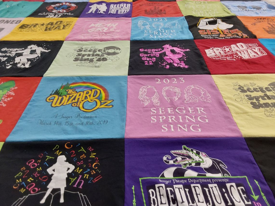 T-shirt quilt with theatre, musicals themes by Donny from IN