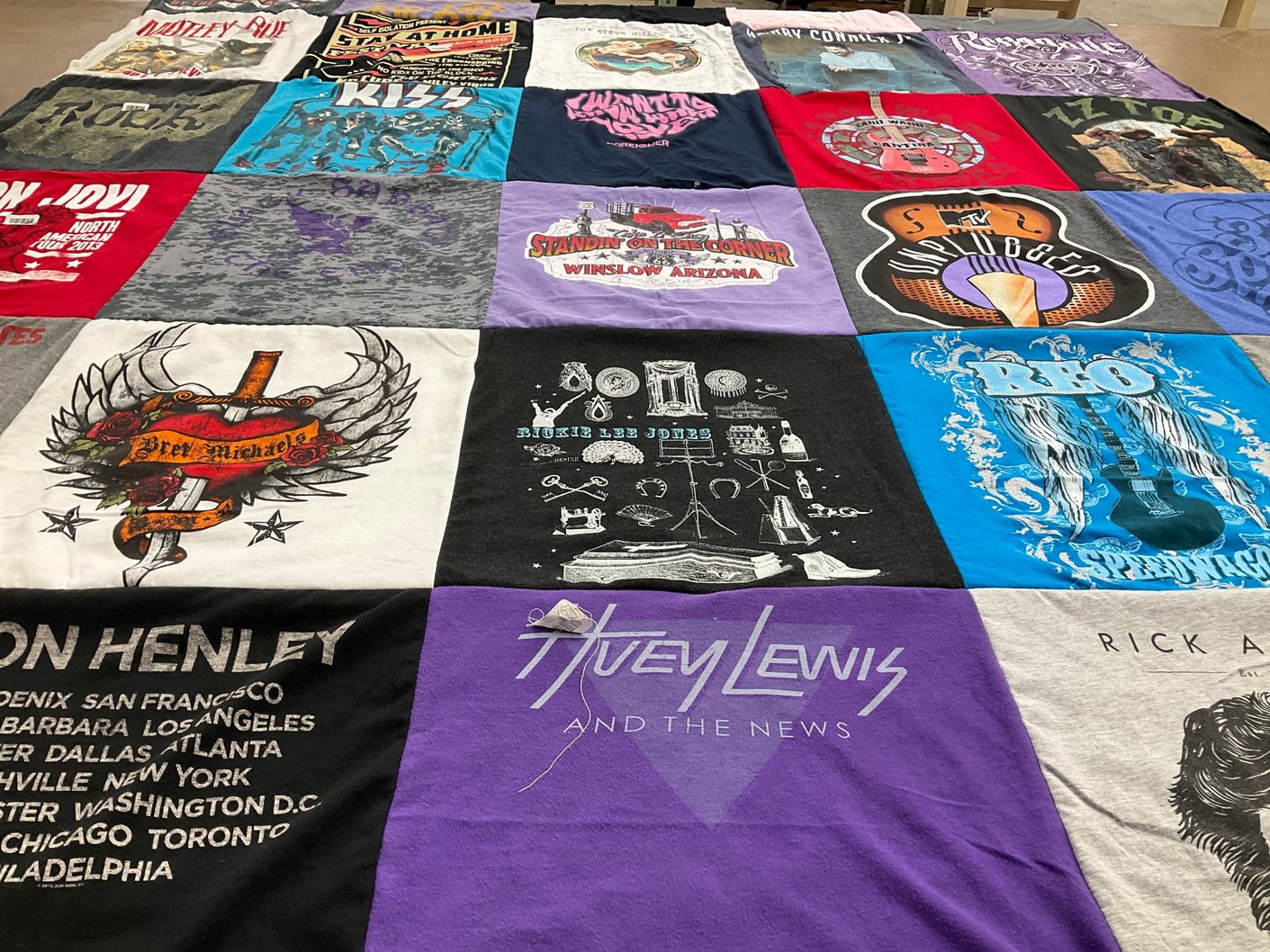 T-shirt quilt with music, rock themes by Debbie from OH
