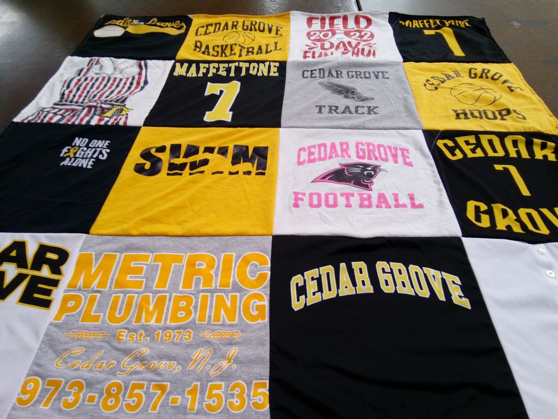 T-shirt quilt featuring cedar grove football team, cedar grove basketball team by Daniella from NJ