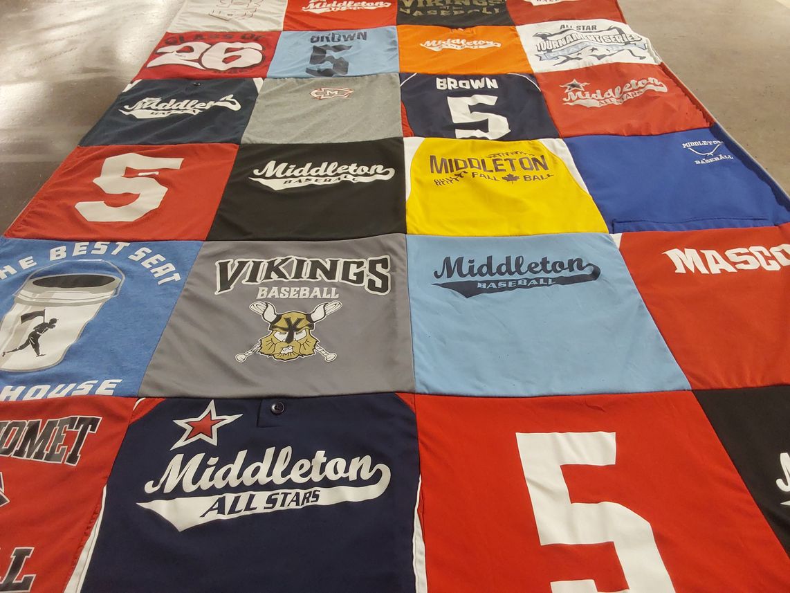 T-shirt quilt featuring middleton baseball, vikings baseball by Randi from MA