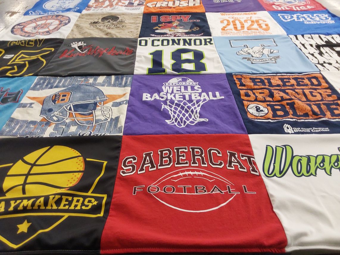T-shirt quilt featuring sabercat football, playmakers basketball by Bevin from TX