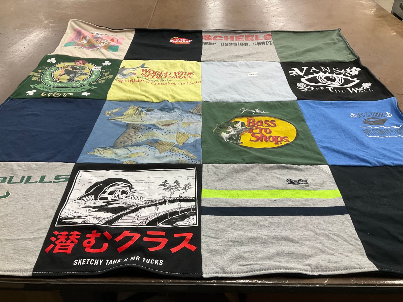 T-shirt quilt with fishing, sports themes by Andrea from FL