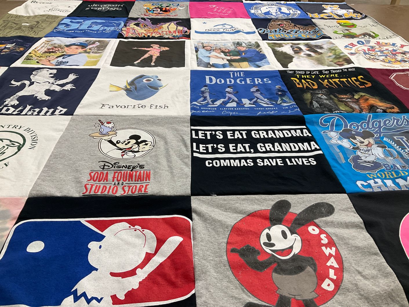 T-shirt quilt featuring los angeles dodgers baseball team by Ruth from CA