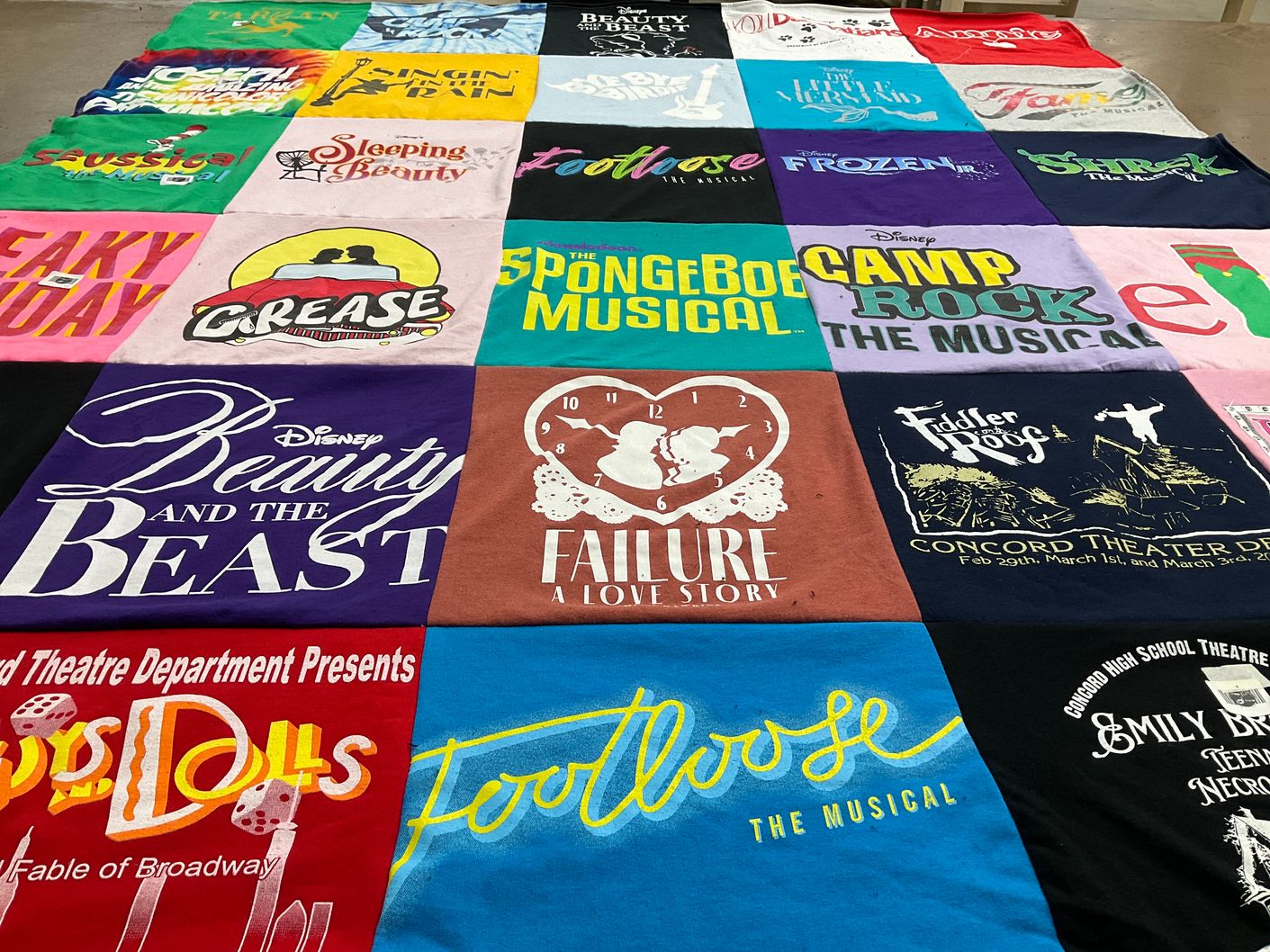 T-shirt quilt with theater, musicals themes by Kimberly from IN