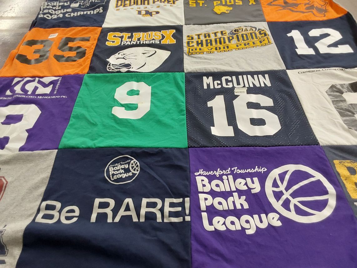 T-shirt quilt from st pius x high school, dedon prep school by Cyndi from PA