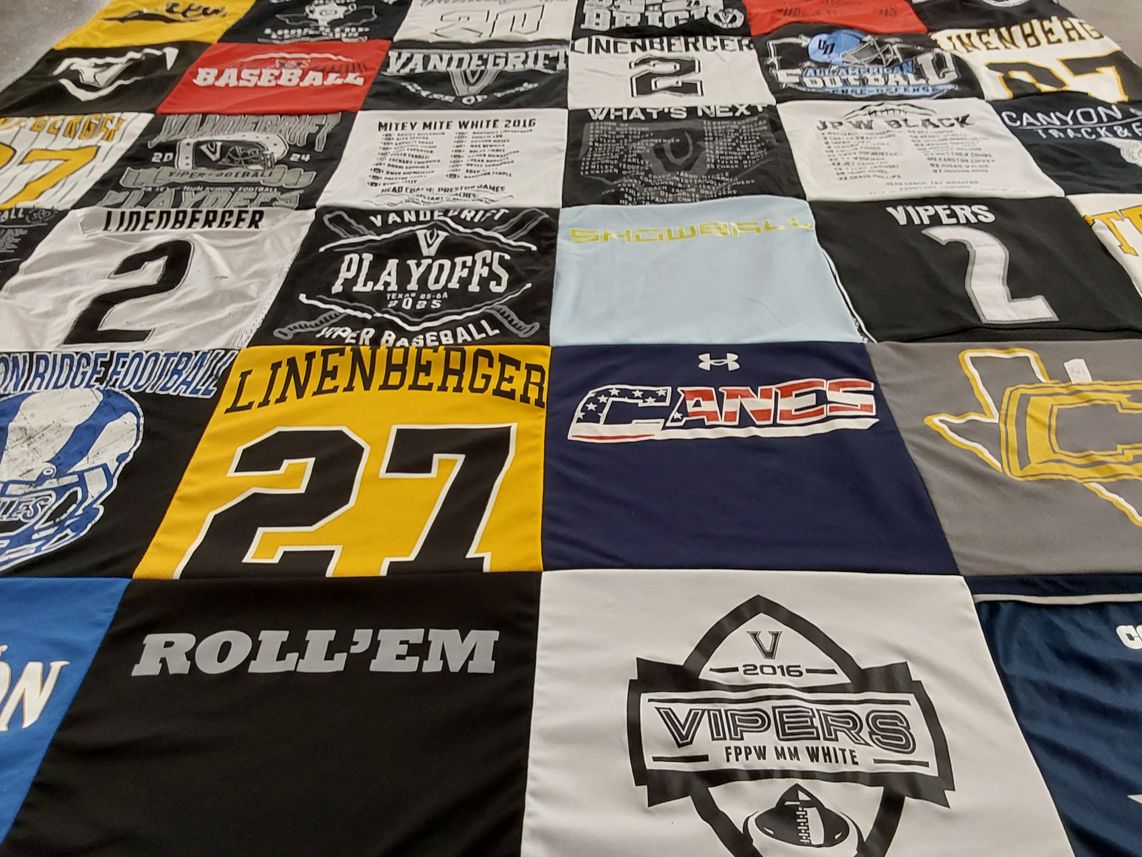 T-shirt quilt featuring vipers, canes by Emily from TX