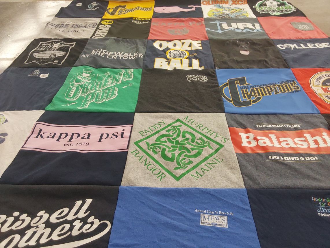 T-shirt quilt with colleges, pubs themes by Patrick from RI