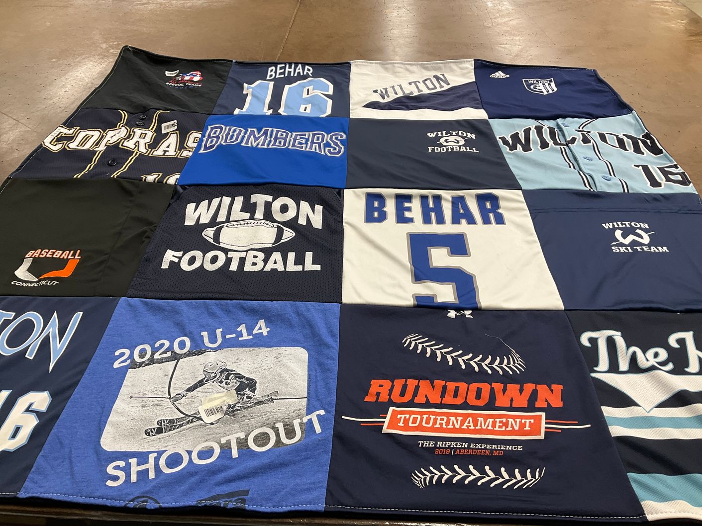 T-shirt quilt featuring wilton football, wilton ski team by Robyn from CT