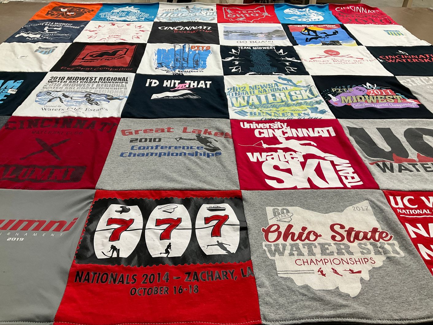 T-shirt quilt featuring ohio state university water ski team, university of cincinnati water ski team by Heidi from OH