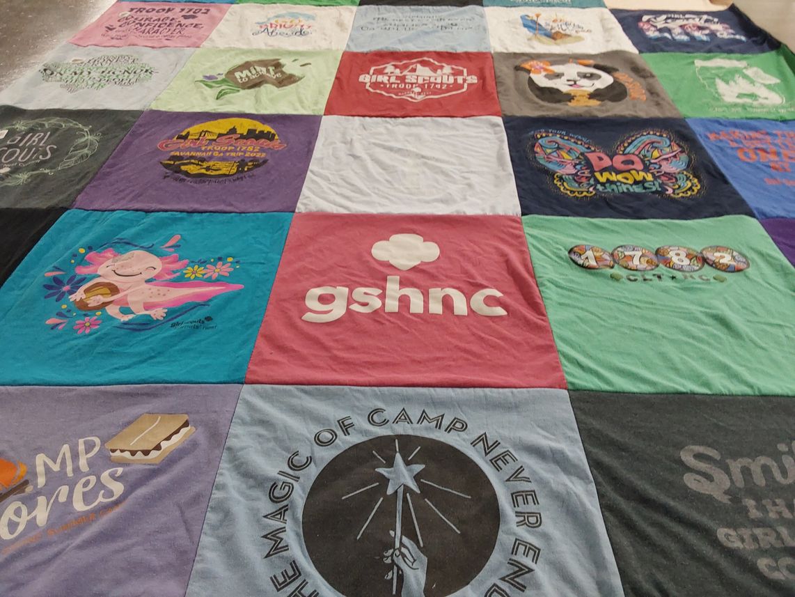T-shirt quilt with scouting, camping themes by Elizabeth from NC