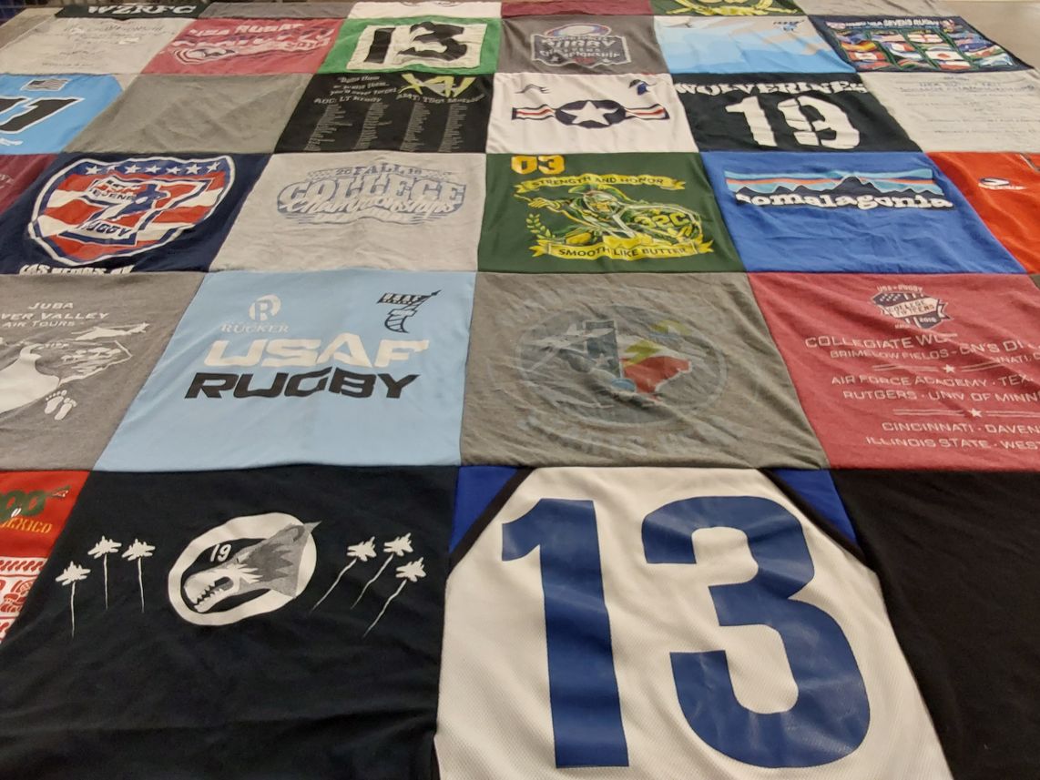 T-shirt quilt featuring wolverines rugby by Sara from NV