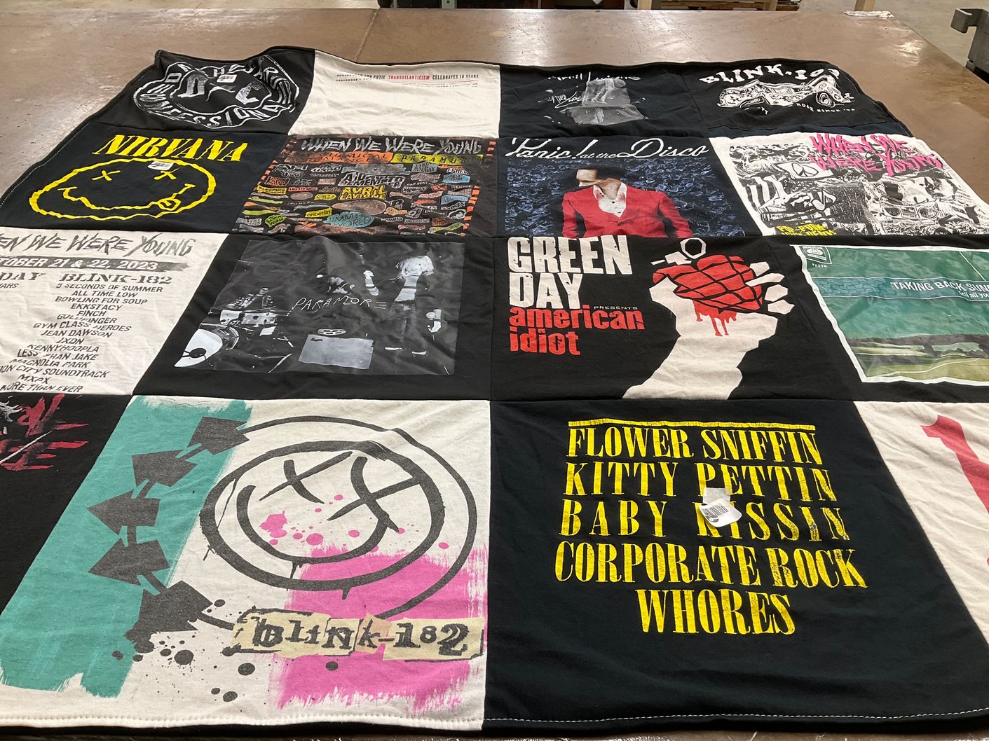T-shirt quilt with music, punk rock themes by Kacie from WA