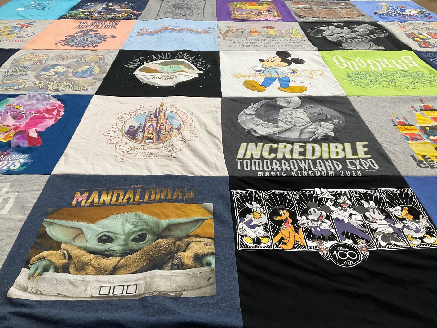 T-shirt quilt with disney, fantasy themes by Laura from FL