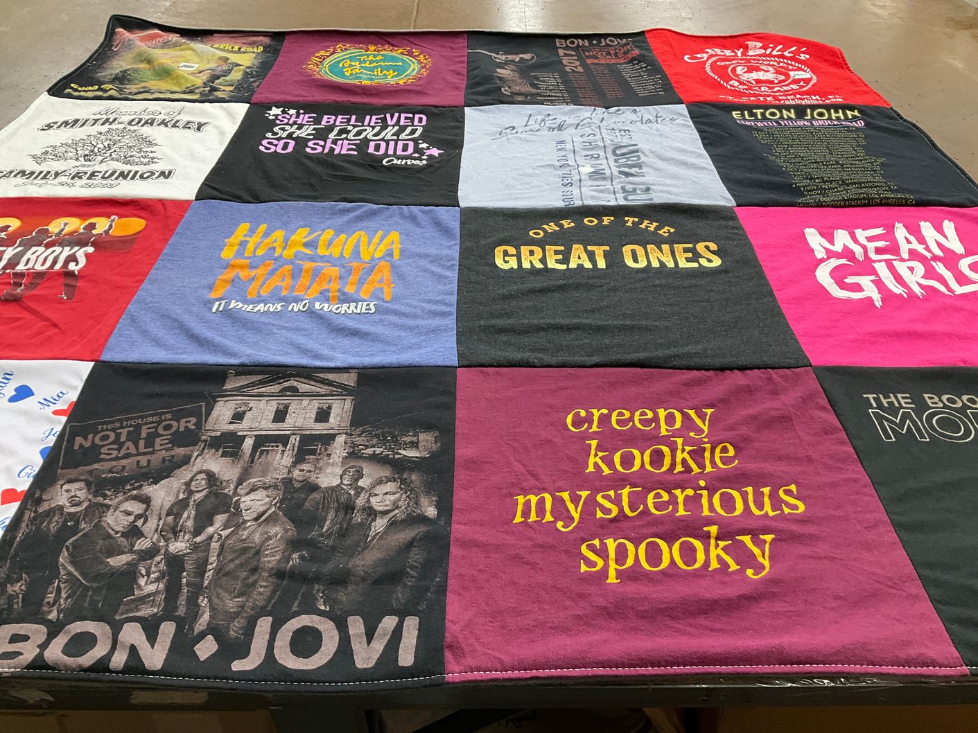 T-shirt quilt with music, theater themes by Joann from NJ