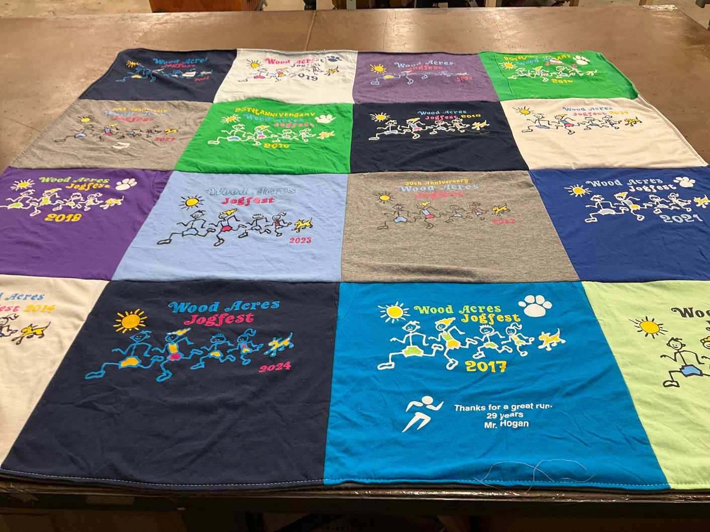 T-shirt quilt with running, community events themes by AMY from MD