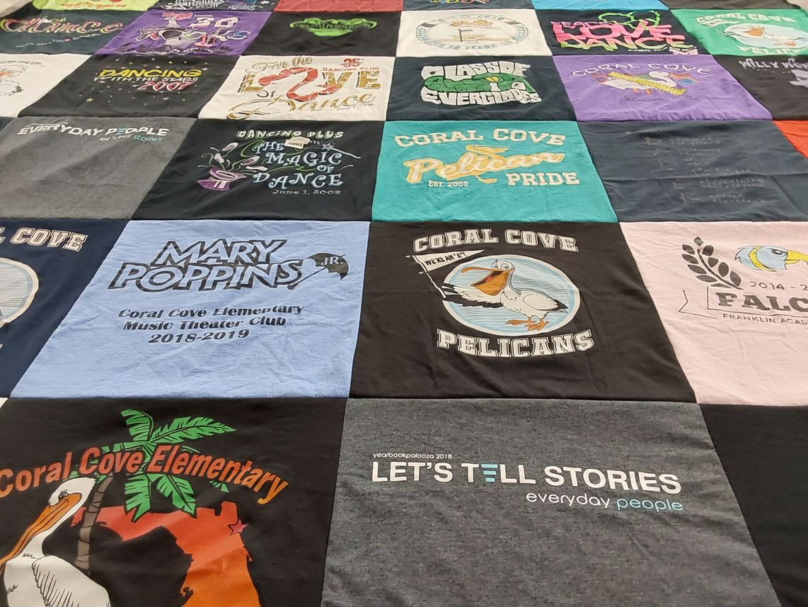 T-shirt quilt featuring coral cove pelicans by Veronica from FL