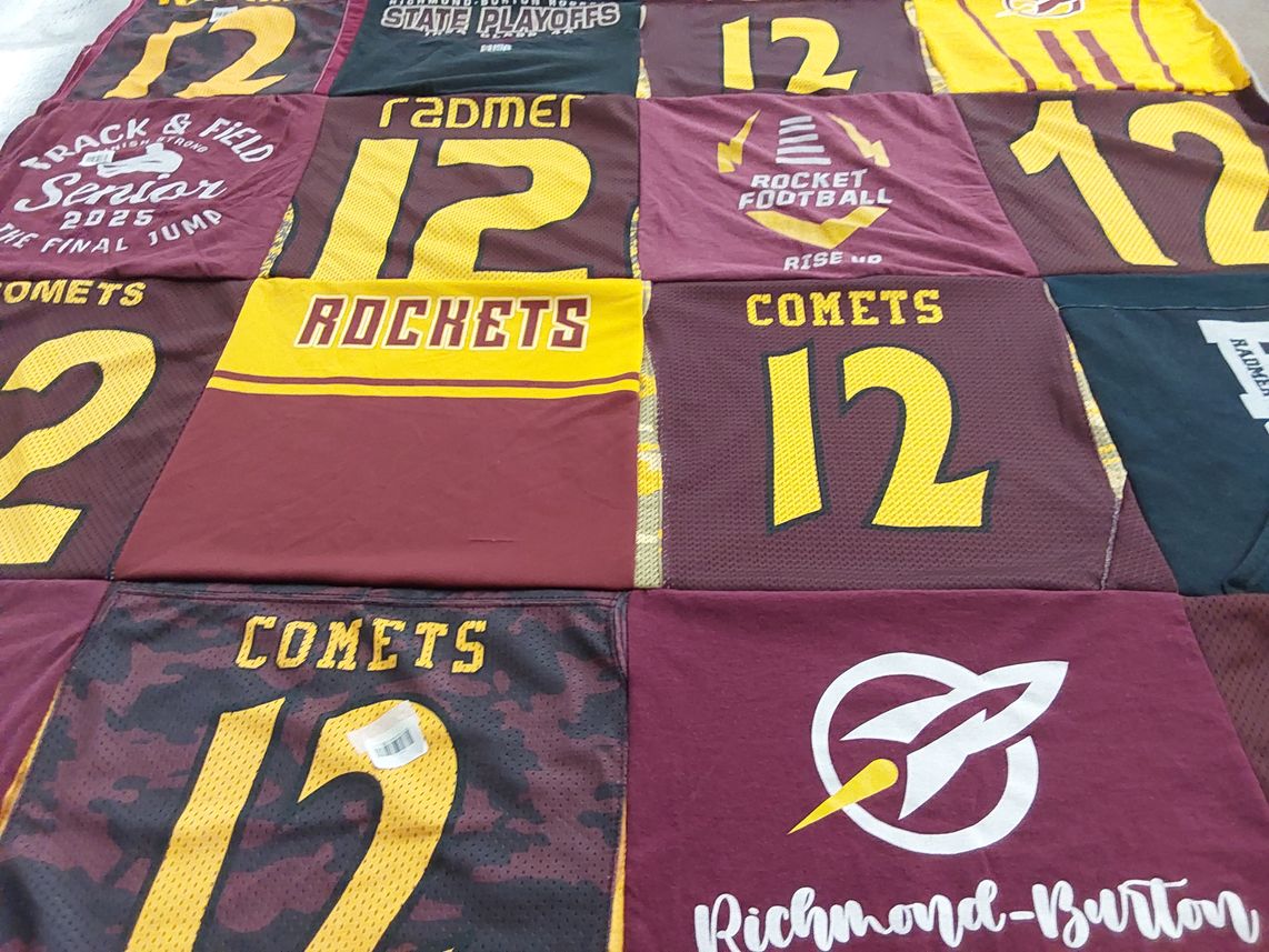 T-shirt quilt featuring rockets, comets by Stacy from IL