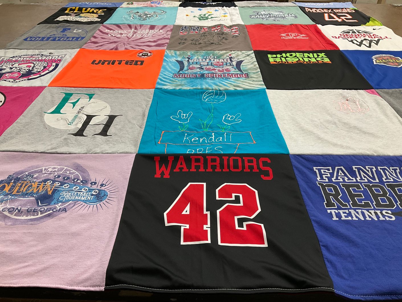 T-shirt quilt with sports, volleyball themes by Brandie from GA