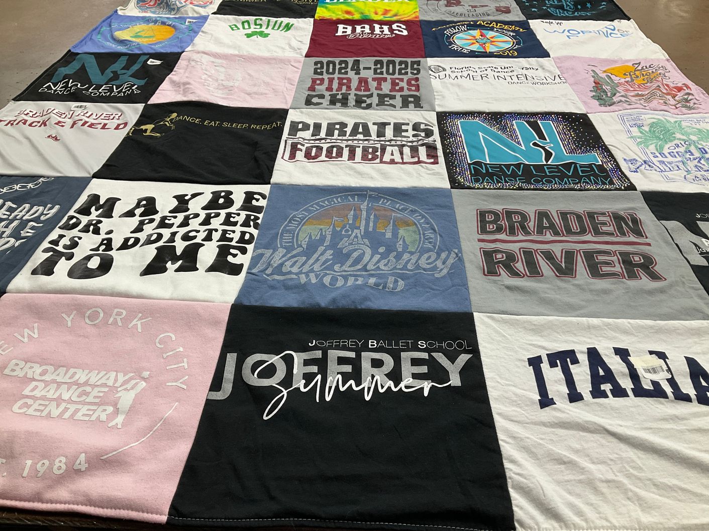 T-shirt quilt with dance, football themes by Andrea from FL