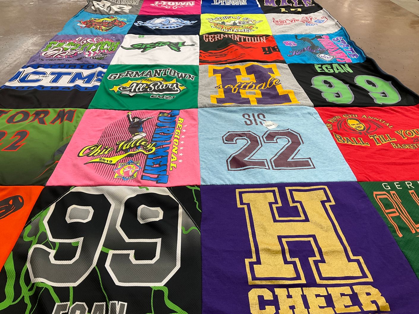 T-shirt quilt with sports, basketball themes by Heather from KY