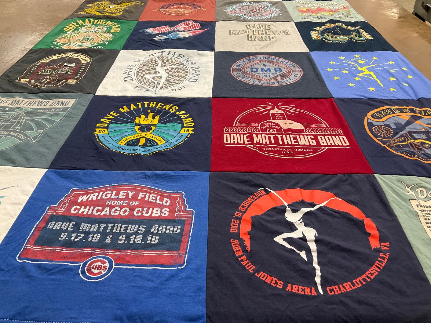 T-shirt quilt with music, concerts themes by Sarah from IN