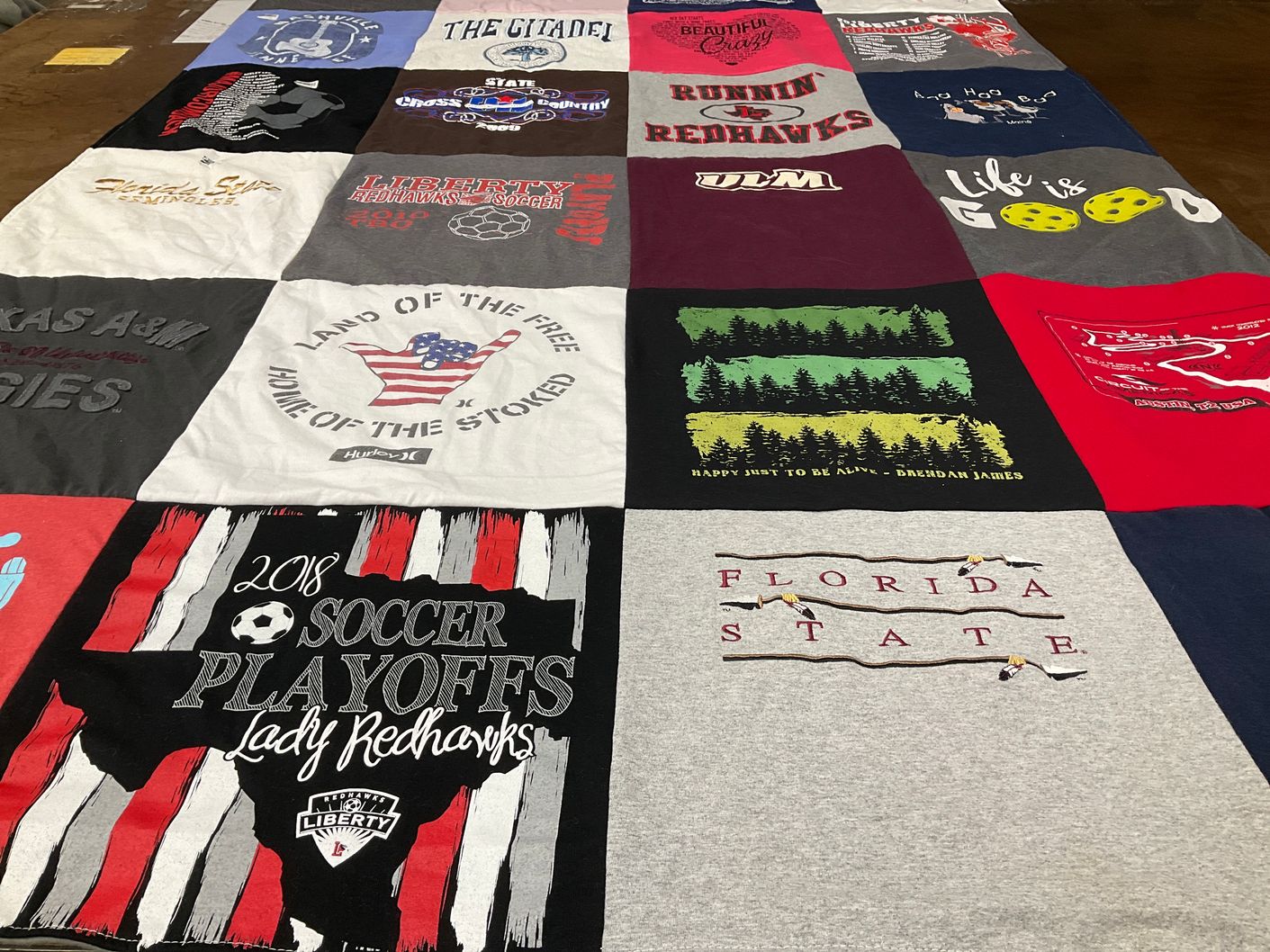 T-shirt quilt featuring lady redhawks by Glenn from TX