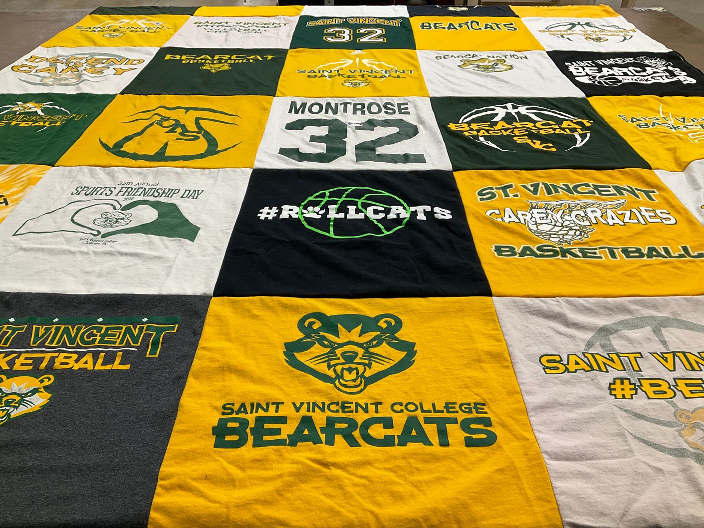 T-shirt quilt featuring saint vincent college bearcats by Paige from PA
