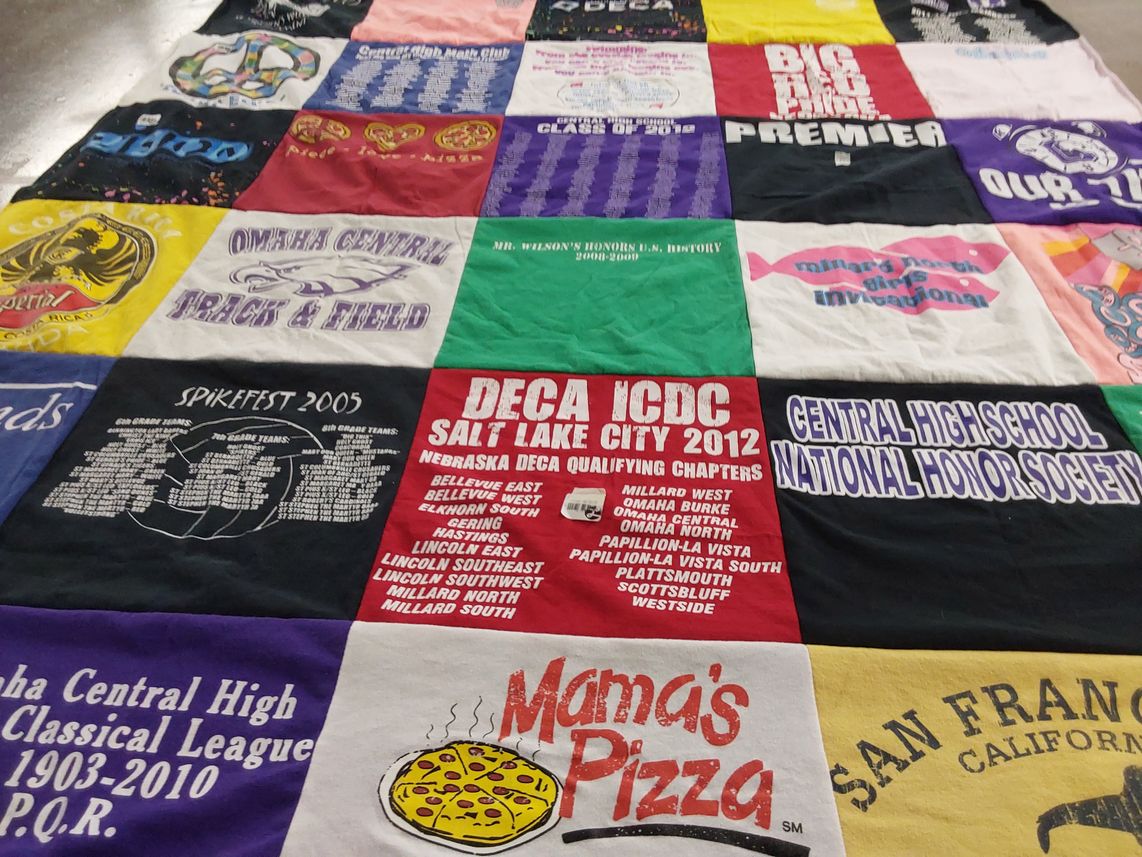 T-shirt quilt featuring omaha central track and field by Paula from NE