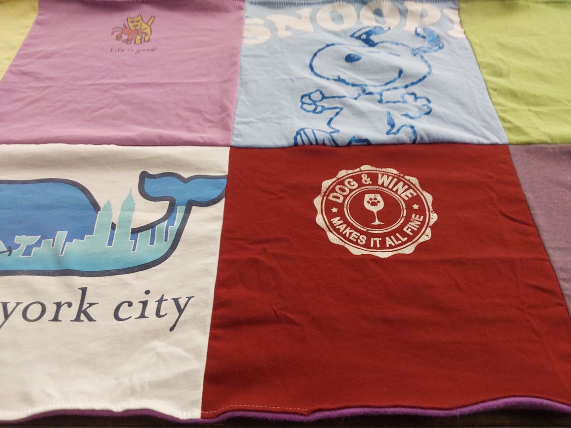 T-shirt quilt with dogs, wine themes by Melvina from NC