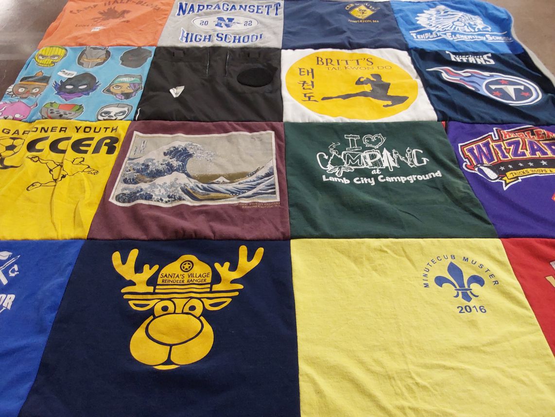 T-shirt quilt from napragansett high school, temple elementary school by Courtney from MA