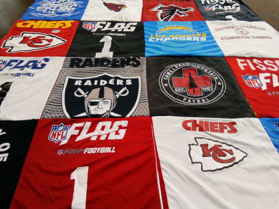 T-shirt quilt featuring kansas city chiefs, las vegas raiders by Andrew from PA