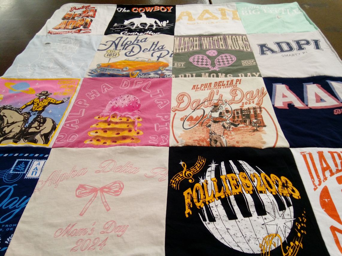 T-shirt quilt with sorority, fraternity themes by Claire from OK