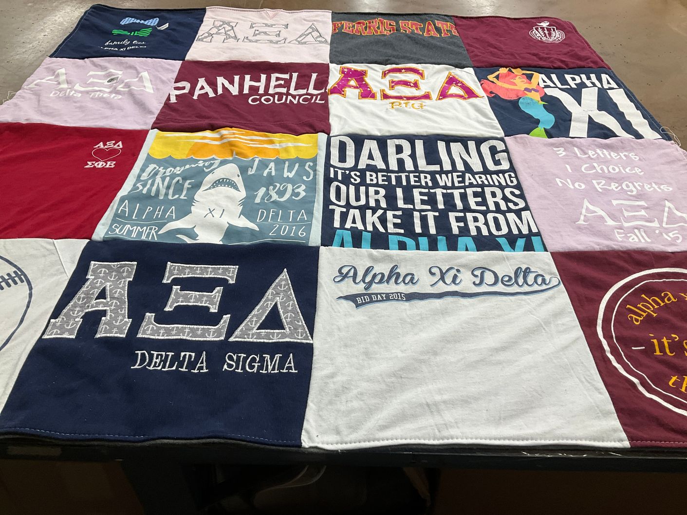T-shirt quilt with sororities, sisterhood themes by Tess from MI